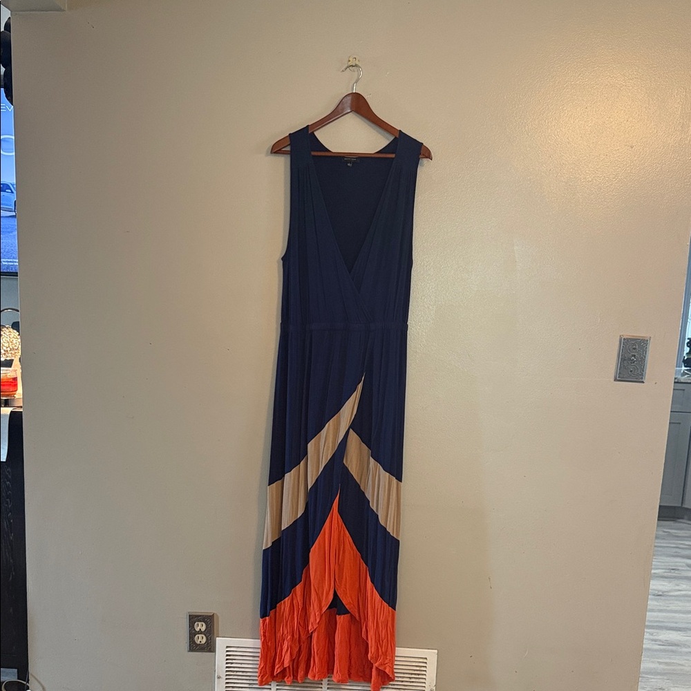 Spense Navy Maxi Dress with Tan & Orange Chevron Panels